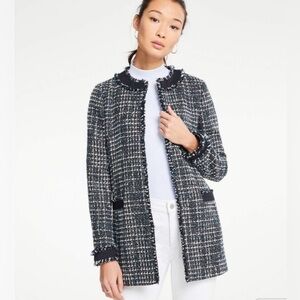 NWT Ann Taylor Framed Tweed Topper Jacket Fringed Size M